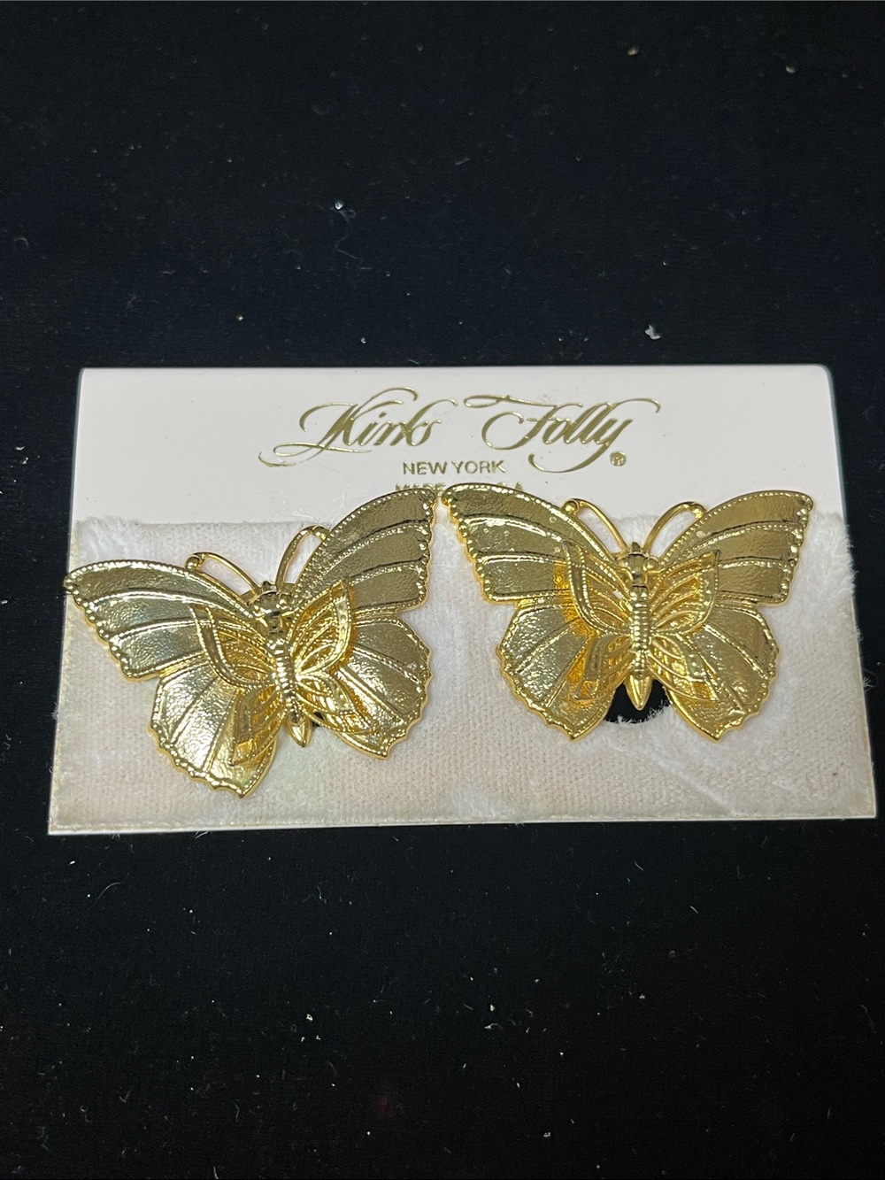 Kirks Folly Vintage Gold Tone Butterfly Statement Clip Earrings NOC 1770